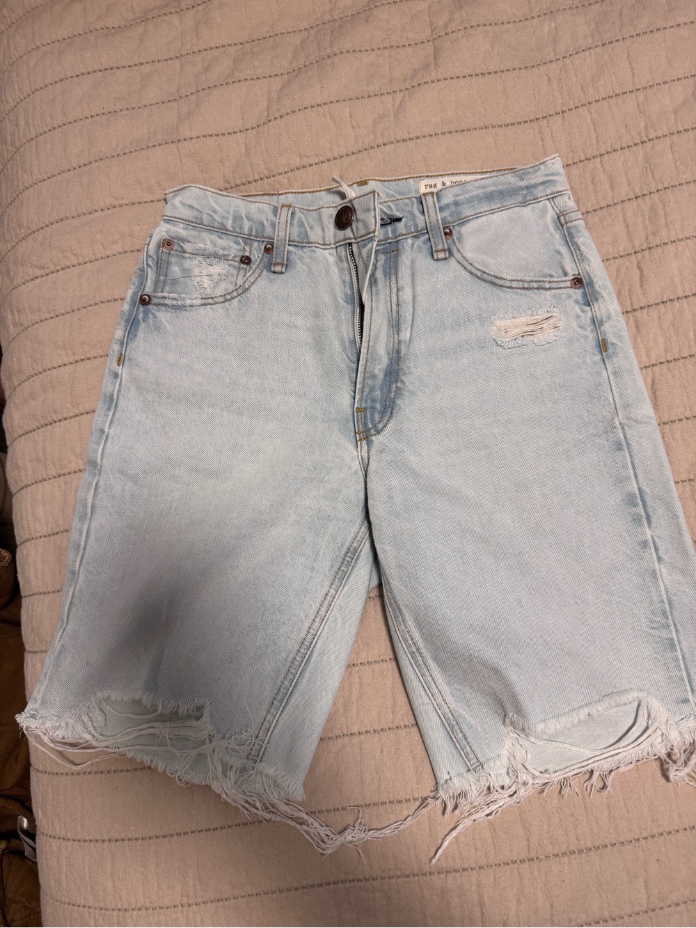Rag & Bone Light Wash Distressed Denim Bermuda Shorts